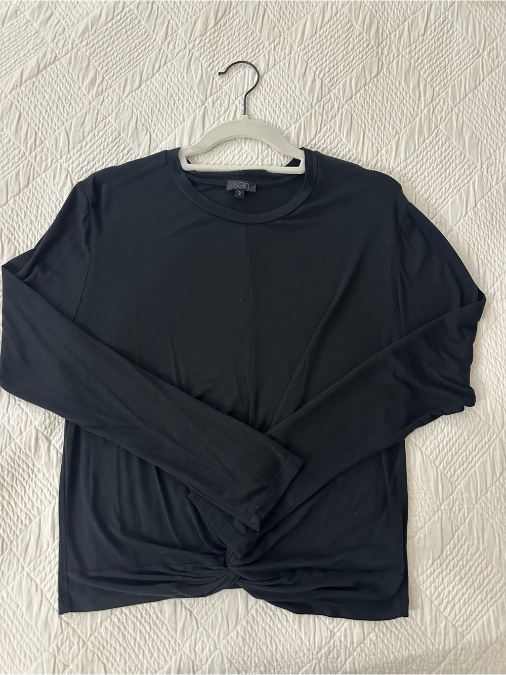 Black Twist Front Long Sleeve Top